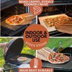 Black Pizza Stone for Oven and Grill with Wood Pizza Peel & Pizza Cutter - Cordierite Baking Stone Ceramic Coated Stainless and Non-stick - Detachable Serving Handles - 15 inch x 12 inch Large