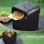 PIZZELLO 4 in 1 Outdoor Pizza Oven Wood Fired 2-Layer Detachable Outside Ovens With Pizza Stone, Pizza Peel, Cover, Cooking Grill Grate