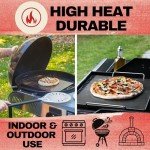 Black Pizza Stone for Oven and Grill with Wood Pizza Peel & Pizza Cutter - Cordierite Baking Stone Ceramic Coated Stainless and Non-stick - Detachable Serving Handles - 15 inch x 12 inch Large