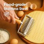 EVEDMOT Pizza Dough Docker Roller Stainless Steel, Pizza Pin Puncher Dough Hole Maker with Wood Handle, Docking Tool for Pizza Cookie Pie Pastry Bread