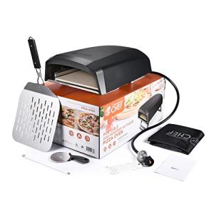 Commercial Chef Gas Pizza Oven - Outdoor Pizza Oven Propane - Portable Pizza Ovens for Outside - Stone Brick Pizza Maker Oven Grill - with Peel, Pizza Stone, Cutter, and Carry Cover (L-Shaped Burner)