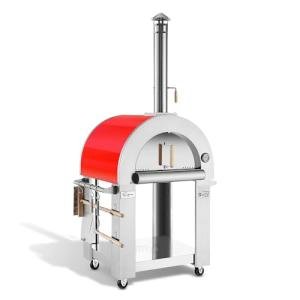 Empava 32.5" Wood Fired Pizza Oven Grill in Stainless Steel, Red