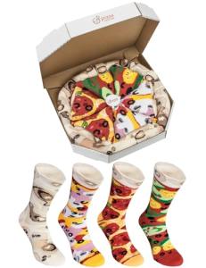 PIZZA SOCKS BOX 4 pairs MIX Vege Capriciosa Pepperoni Cotton Socks L Made In EU