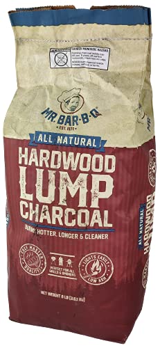 Mr. Bar-B-Q Natural Hardwood Lump Charcoal | Burns Hotter, Longer & Cleaner | Made from a 100% Hardwood Blend | Natural Lump Charcoal | Lights Easily - Low Ash | 8-Pound Bag