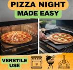 Black Pizza Stone for Oven and Grill with Wood Pizza Peel & Pizza Cutter - Cordierite Baking Stone Ceramic Coated Stainless and Non-stick - Detachable Serving Handles - 15 inch x 12 inch Large