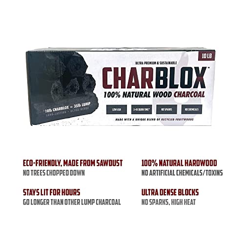 CHARBLOX Ultra Premium Grilling Charcoal Logs - 100% Natural, Lasts 5 Hours, Sustainable, for Grilling/BBQ/Smoker/Big Green Egg/Kamado/Ceramic Grill/Weber/Yakitori, Thai/Binchotan Alternative (10LB)