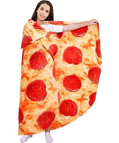 Pizza Blanket 60in Double Sided, Giant Round Novelty Pepperoni Wrap Throws Soft Cozy Flannel Realistic Food Plush Towels Funny Gifts for Father's Day Kids Adults Family (Pizza, 60in)