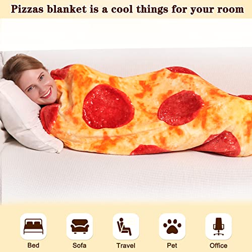 mermaker Pepperoni Pizzas Blanket 2.0 Double Sided 71 inch for Adult and Kids, Pizzas Blanket Adult Size, Realistic Food Blanket, 285 GSM Soft Pizzas Blanket, Funny Gifts for Teenage Boys and Girls