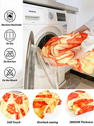 Pizza Blanket 60in Double Sided, Giant Round Novelty Pepperoni Wrap Throws Soft Cozy Flannel Realistic Food Plush Towels Funny Gifts for Father's Day Kids Adults Family (Pizza, 60in)