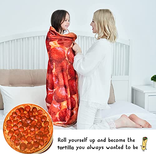 CASOFU Tortilla Blanket, Salami Blanket, Giant Pizza Throw Blanket, Novelty Pizza Blanket for Your Family, Soft and Comfortable Flannel Pizza Blanket.(Red, 60 inches)