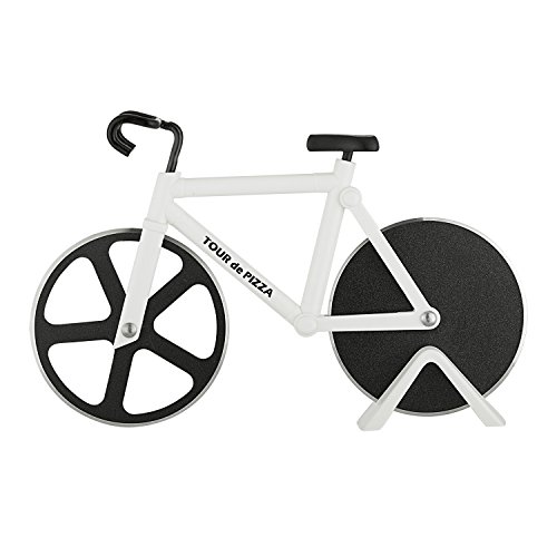 Bicycle Pizza Cutter - TOUR de PIZZA - Dual Stainless Steel Non-Stick Cutting Wheels - Display Stand - The Bike Pizza Cutter is Dishwasher Safe