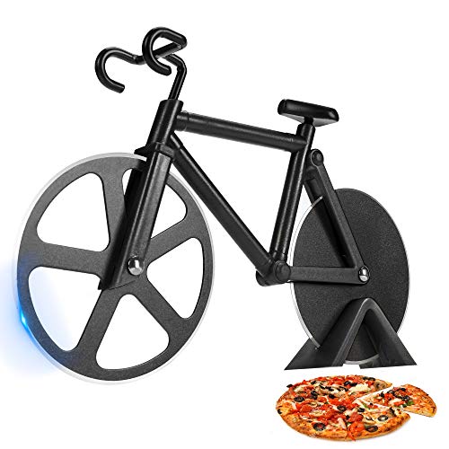 SCHVUBENR Bicycle Pizza Cutter Wheel - Gifts for Cyclists Men - Housewarming Christmas Gift - Bike Pizza Cutter - Funny Kitchen Gadget - Cool Men’s Gift - Stainless Steel Pizza Slicer(Black)