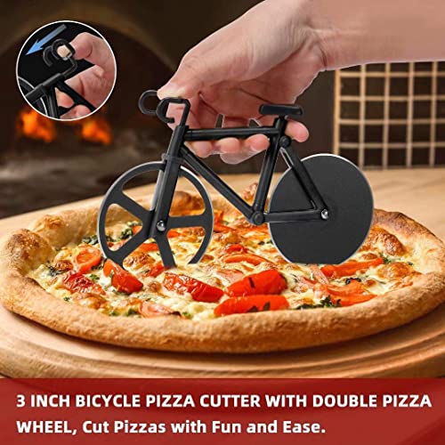SCHVUBENR Bicycle Pizza Cutter Wheel - Gifts for Cyclists Men - Housewarming Christmas Gift - Bike Pizza Cutter - Funny Kitchen Gadget - Cool Men’s Gift - Stainless Steel Pizza Slicer(Black)