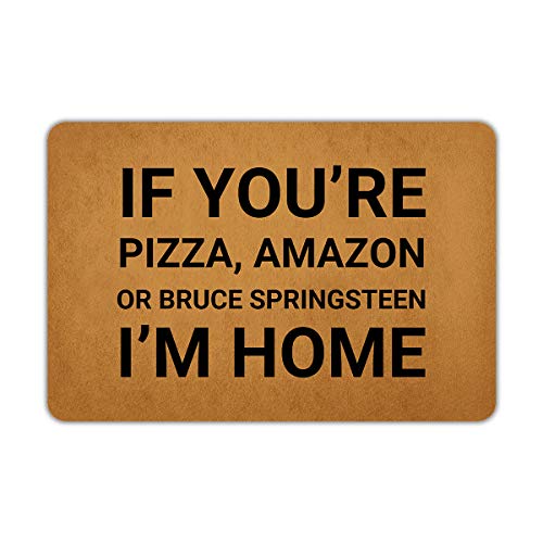 Front Door Mat Welcome Mat If You’re Pizza Amazon or I’m Home Rubber Non Slip Backing Funny Doormat Indoor Outdoor Rug 23.6"(W) X 15.7"(L)