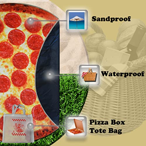 Picnic Blanket Pepperoni Pizza Blanket 60" with Pizza Box Designed Carrying Bag, Beach Blanket, Sandproof, Waterproof, Outdoor & Indoor Ground Cover for Picnics, Beach, Pool, Parks, Festivals, Camping