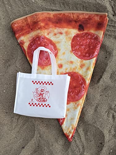 Picnic Blanket Pepperoni Pizza Blanket 60" with Pizza Box Designed Carrying Bag, Beach Blanket, Sandproof, Waterproof, Outdoor & Indoor Ground Cover for Picnics, Beach, Pool, Parks, Festivals, Camping