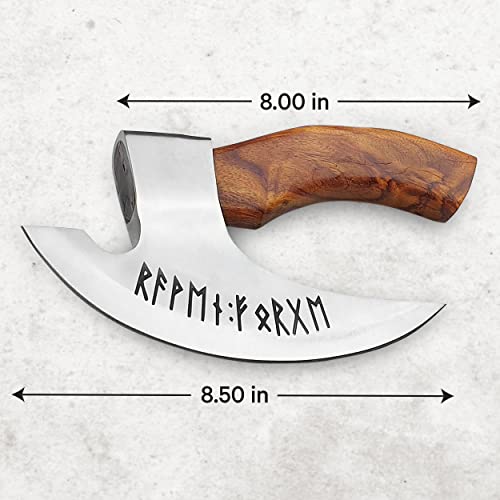 Viking Pizza Axe - Rose Wood Handle Viking Pizza Axe, Small Viking Axe with Sheath, Rust Proof Stainless Steel Viking Axe Head, Hand Engraved Runes Viking Pizza Axe, Multipurpose Small Viking Axe