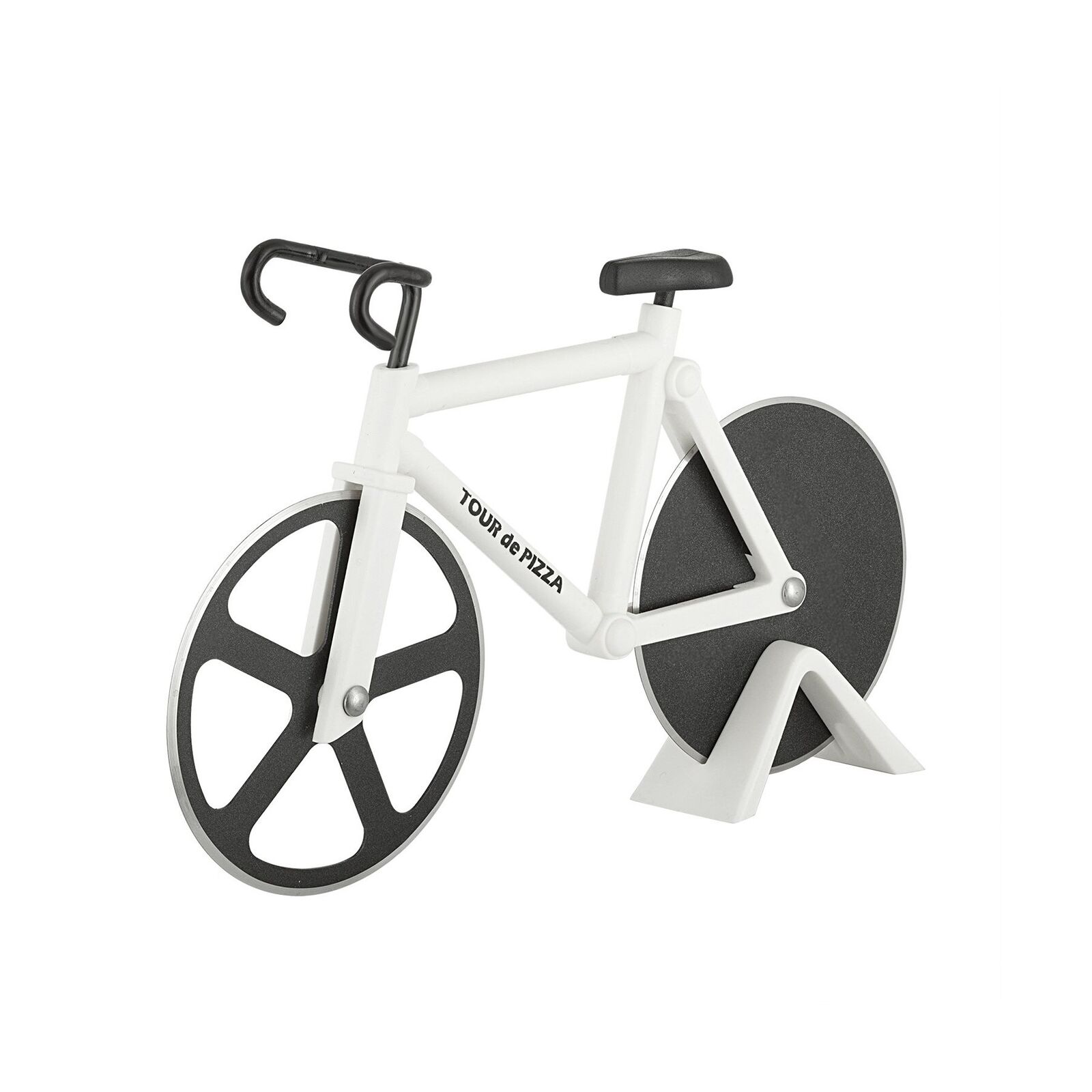 Bicycle Pizza Cutter - TOUR de PIZZA - Dual Stainless Steel Non-Stick Cutting Wheels - Display Stand - The Bike Pizza Cutter is Dishwasher Safe