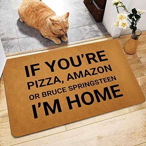 Front Door Mat Welcome Mat If You’re Pizza Amazon or I’m Home Rubber Non Slip Backing Funny Doormat Indoor Outdoor Rug 23.6"(W) X 15.7"(L)
