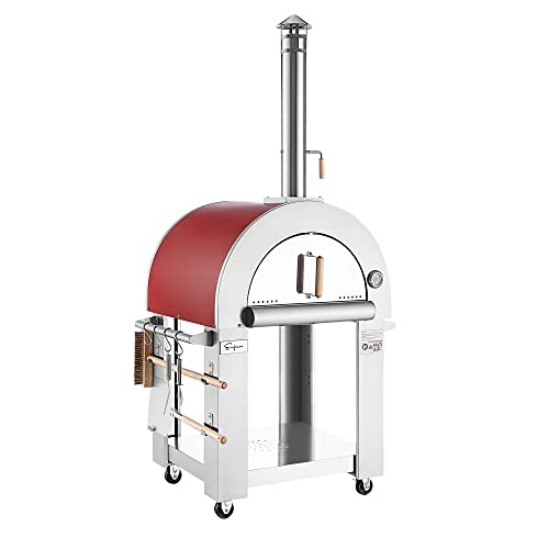 Empava 32.5" Wood Fired Pizza Oven Grill in Stainless Steel, Red