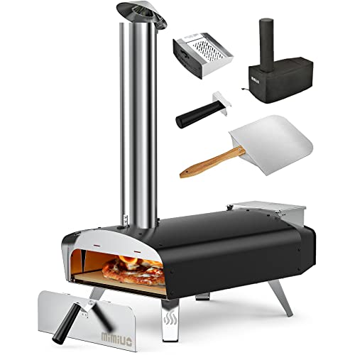 Mimiuo Outdoor Pizza Ovens Wood Pellet Pizza Stove Portable Stainless Steel Wood Fired Pizza Maker with 13" Pizza Stone & Foldable Pizza Peel (Classic W-Oven Series - Black Coated Pizza Oven)
