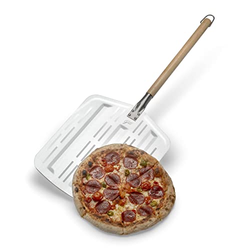 Hans Grill Pizza Peel PRO | Made for XL Pizza 12 inch + | Professional Restaurant Grade Perforated Metal Non-Stick Paddle for launching, turning and retrieving pizzas