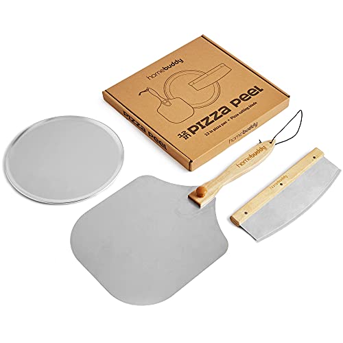 HomeBuddy Pizza Peel with Pizza Accessories - 12 Inch Foldable Pizza Paddle for Pizza Oven Outdoor or Indoor - Comes with Pizza Knife and Pizza Board/Pan