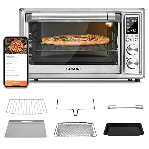 COSORI Smart 12-in-1 Air Fryer Toaster Oven Combo Convection Rotisserie & Dehydrator for Chicken, Pizza and Cookies, Recipe&Accessories Included, 30L, Silver – A Certified for Humans Device