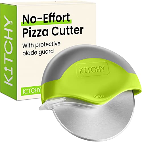 Kitchy Pizza Cutter Wheel - No Effort Pizza Slicer with Protective Blade Guard and Ergonomic Handle - Super Sharp and Dishwasher Safe (Green)