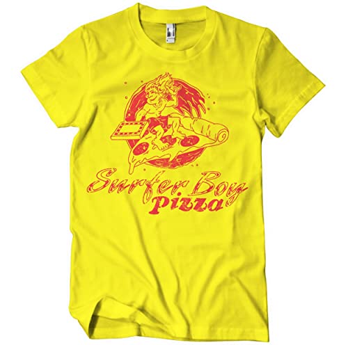 Stranger Things Officially Licensed Surfer Boy Pizza Mens T-Shirt (Yellow), Small