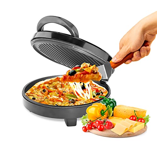 DECAKILA Pizza Maker, Indoor Electric Countertop Grill, 10-inch Non-Stick Pan - Countertop Pizza and Frittata Maker, 1100W Pizza Oven Converts to Indoor Electric Grill, Black and Wite，Gift