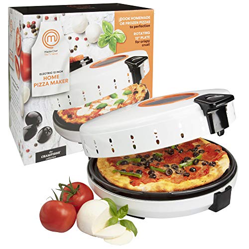 MasterChef Pizza Maker- Electric Rotating 12 Inch Non-stick Calzone Cooker - Countertop TableTop Oven Pizza Pie and Quesadilla Oven w Adjustable Temperature Control, Holiday Birthday Christmas Gift