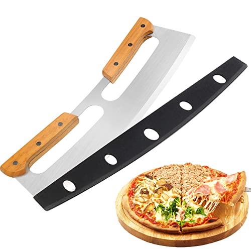 Pizza Cutter Rocker with Wooden Handles & Protective Cover by Zocy, 14" Sharp Stainless Steel Pizza Slicer Wheel , Big Pizza Knife Cutters for Kitchen Tool (14inch)