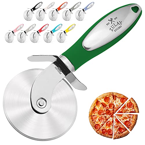 Zulay Kitchen Large Pizza Cutter Wheel - Premium Stainless Steel Pizza Slicer - Easy To Clean & Cut Pizza Wheel - Super Sharp, Non-Slip Handle & Dishwasher Friendly - Green