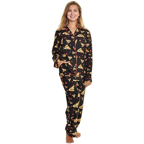Angelina Women's Cozy Fleece | Pizza Slices Pajamas For Women | Food | Pajama Set with Pockets PJ56_L