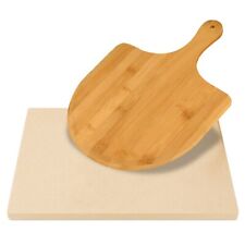 Augosta Pizza Stone for Oven and Grill with Free Wooden Pizza Peel paddle, 15 x 12 Inch