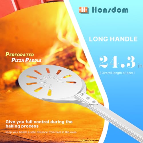 Perforated Aluminum Pizza Turning Peel with Long Handle
