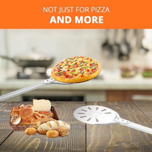Perforated Aluminum Pizza Turning Peel with Long Handle