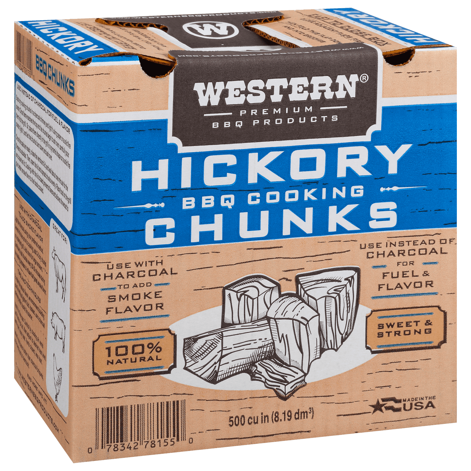 Hickory Smoking Wood Chunks - Western 500 CU
