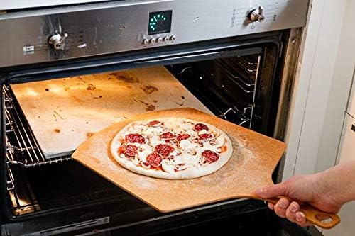 Augosta Pizza Stone for Oven and Grill with Free Wooden Pizza Peel paddle, 15 x 12 Inch