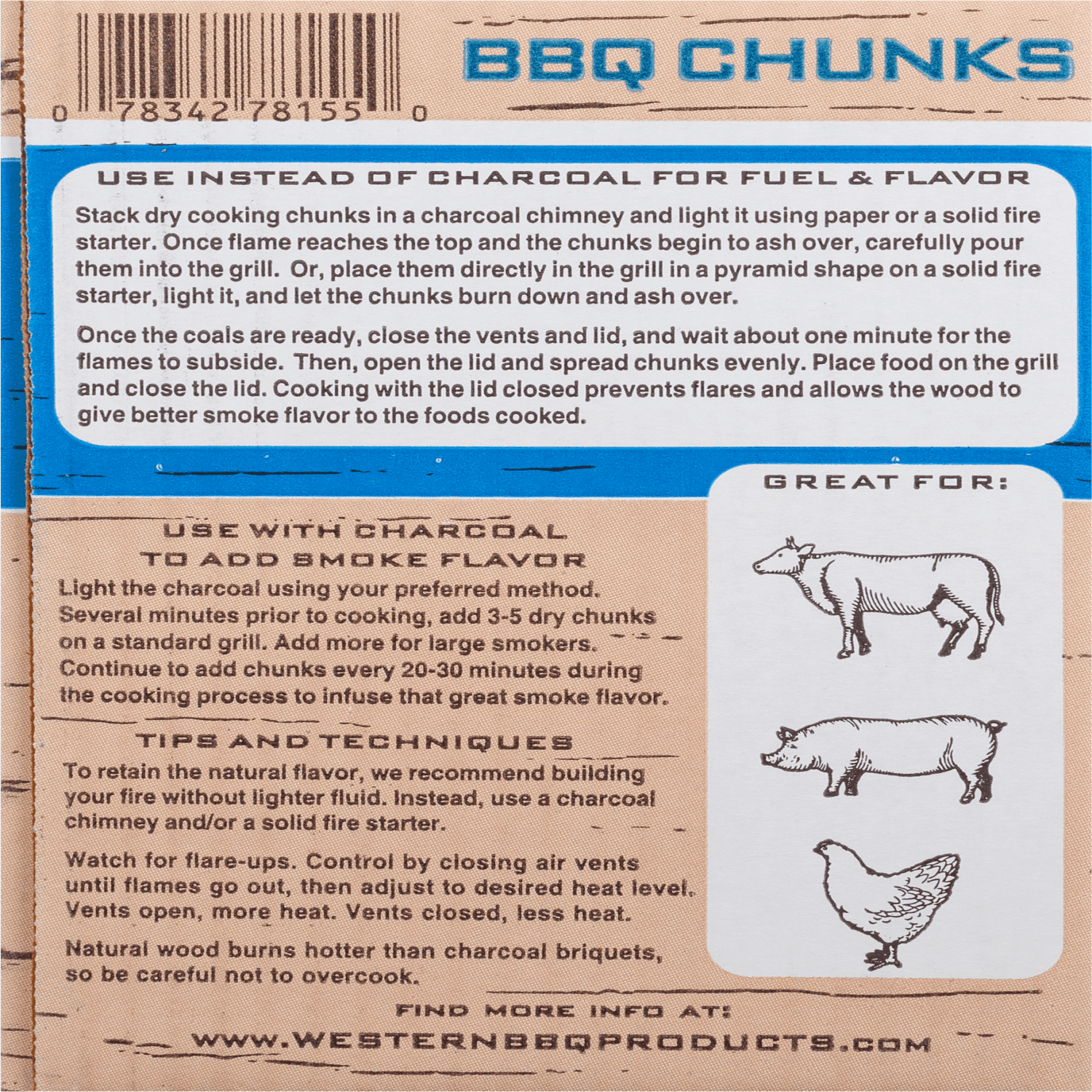 Hickory Smoking Wood Chunks - Western 500 CU