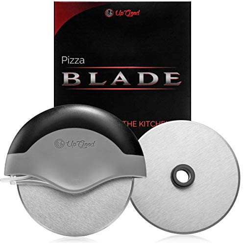 Pizza Cutter | Super Fast Slicer | 2 Sharp Blades | Round Soft Grip, Safety Cover & Stainless Steel Wheel | Cut, Slice and Clean with Ease (UpGood Kitchen Gadgets, Pitch Black)