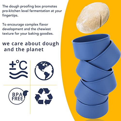 6Pcs Proofing Boxes, Dough Proofing Trays with Lid -700ml Silicone Fermentation Box Container- Blue Pizza Dough Boxes, Durable - Bread Dough Container, Food Storage Box Container for Home Kitchen