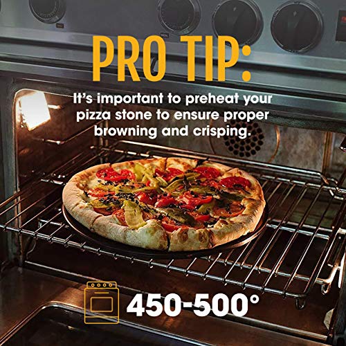 Heritage Pizza Stone, 15 inch Ceramic Baking Stones for Oven Use - Non-Stick, No Stain Pan & Cutter Set for Gas, BBQ & Grill - Kitchen Accessories & Housewarming Gifts w/ Bonus Pizza Wheel - Black