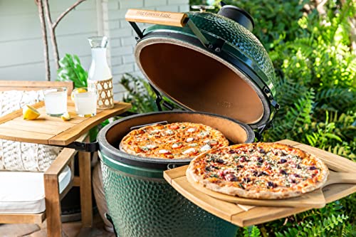 Cuzi Gourmet 4-Piece Large Pizza Stone Set - 13" Thermal Shock Resistant Cordierite Pizza Stone with Handle Rack, 19" Natural Bamboo Pizza Peel & Pizza Cutter - Large Baking Stone for Grill and Oven