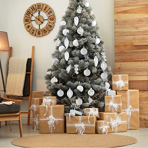 White Christmas Tree Decorations - 24pc Shatterproof Ornaments