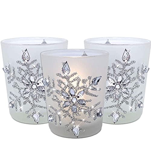 Frosted Glass Snowflake Candleholders - Set of 3