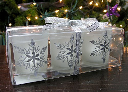Frosted Glass Snowflake Candleholders - Set of 3