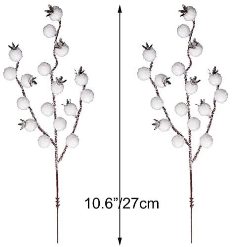 Christmas Snowy White Berry Picks Stems - Set of 12