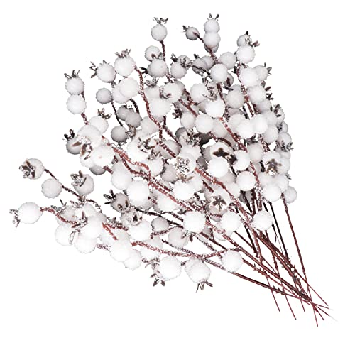 Christmas Snowy White Berry Picks Stems - Set of 12